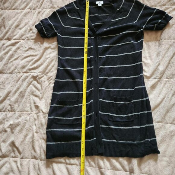 WORTHINGTON Vintage Short Sleeve Cardigan Striped Sweater Black & Grey Sz S - Picture 6 of 8